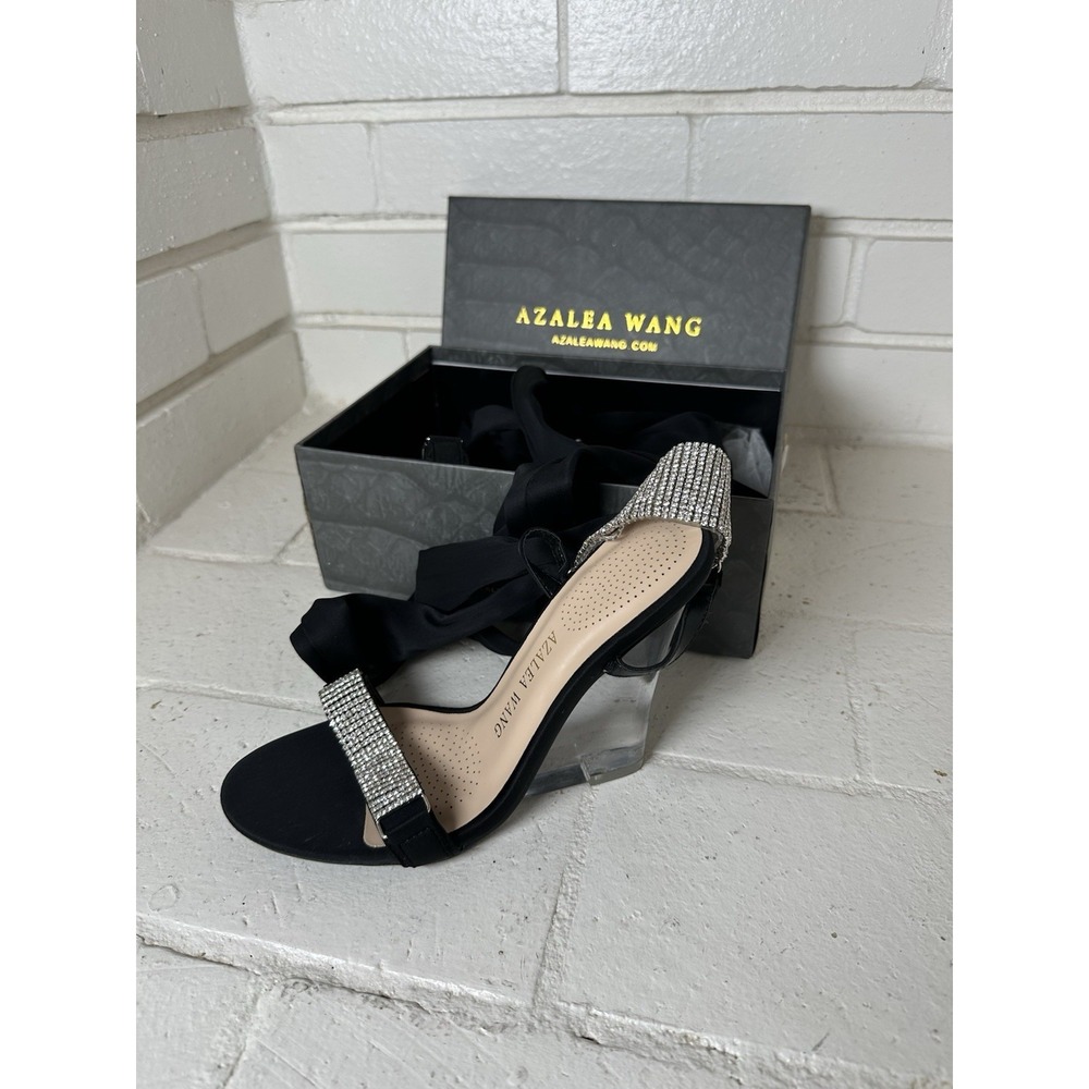 NIB Azalea Wang Wiseman Size 6 Y2K Black Rhinestone Clear Heel Wrap Ankle